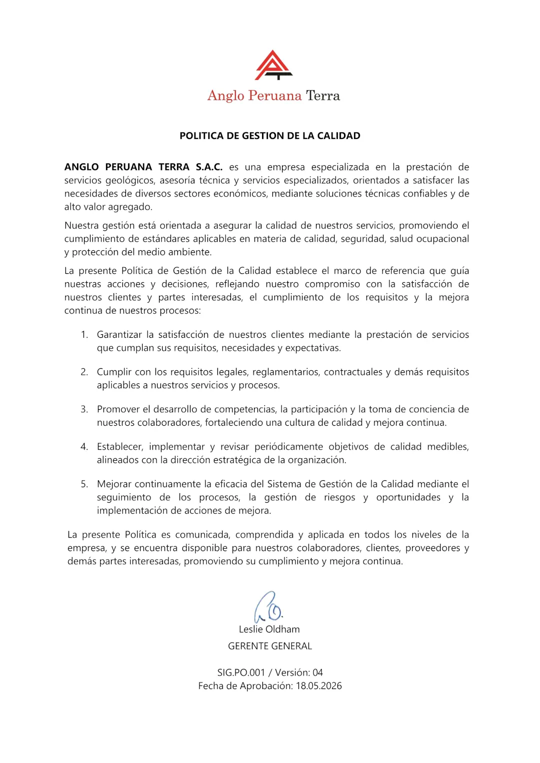 Política de gestión de la calidad