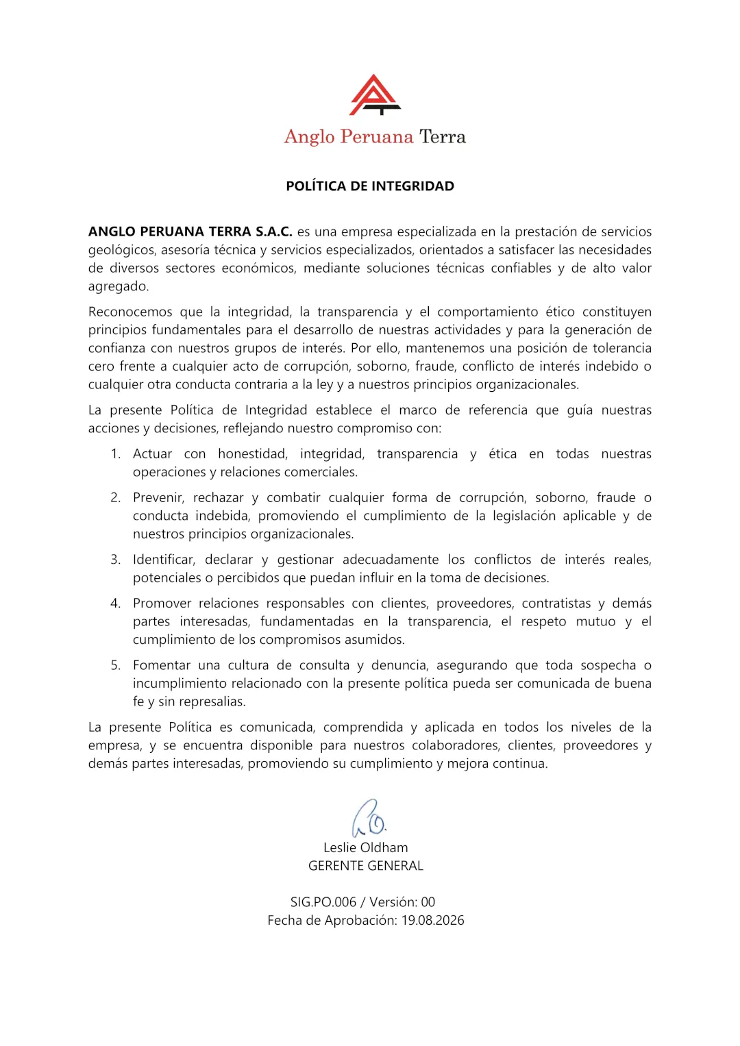 Política de integridad